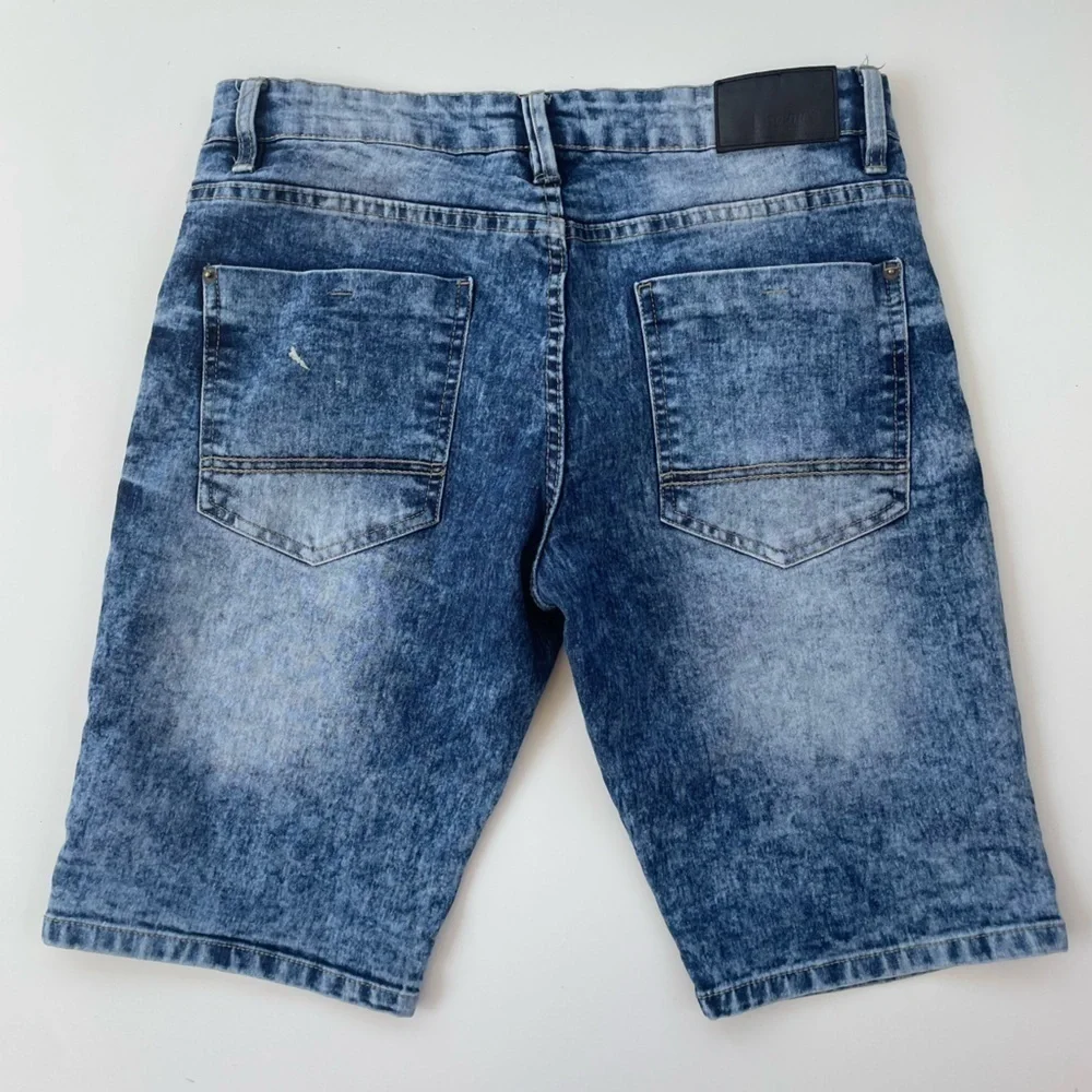South Pole Men's Blue Acid Washed Slim Denim Jean Shorts Size 30